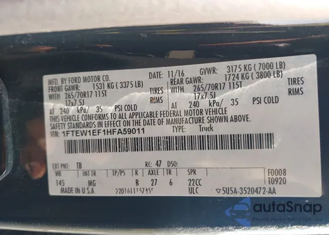 2017 Ford F150 Xlt from USA, damaged, VIN 1FTEW1EF1HFA59011